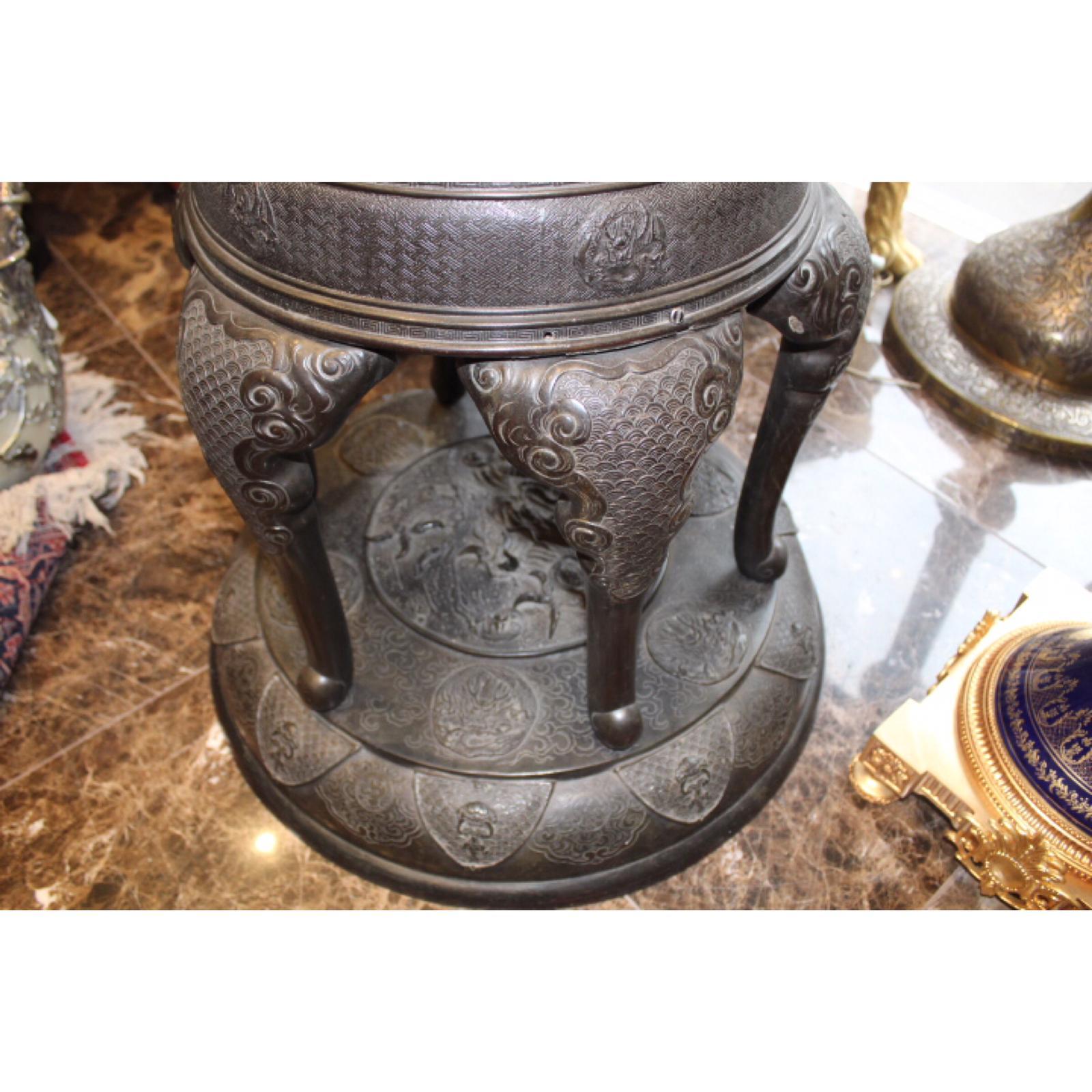 19th Century, Large Japanese Sectional Bronze Vase and Stand, Japan In Good Condition For Sale In London, GB