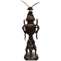 19th Century, Large Japanese Sectional Bronze Vase and Stand, Japan