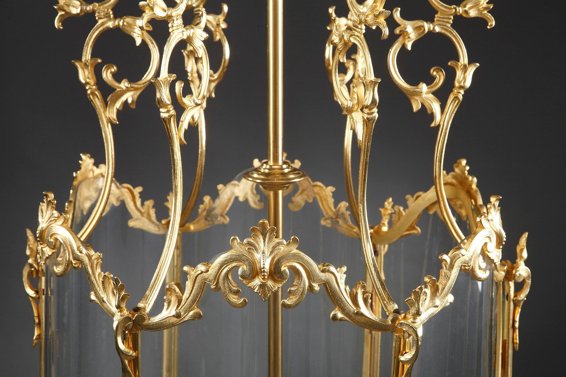 Gilt 19th Century Large Lantern in Louis XV Style For Sale