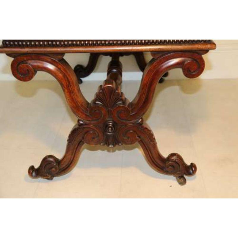 19th Century Large Leather Upholstered Carved Walnut Stool, circa 1860, English 7