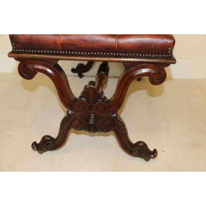 19th Century Large Leather Upholstered Carved Walnut Stool, circa 1860, English 9