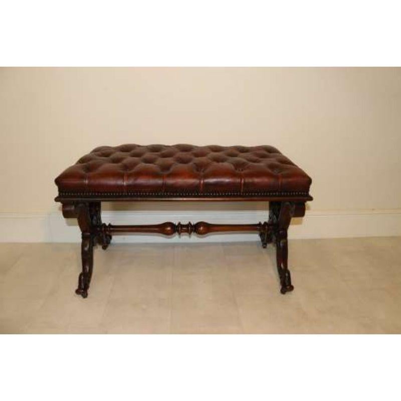 19th Century Large Leather Upholstered Carved Walnut Stool, circa 1860, English 11