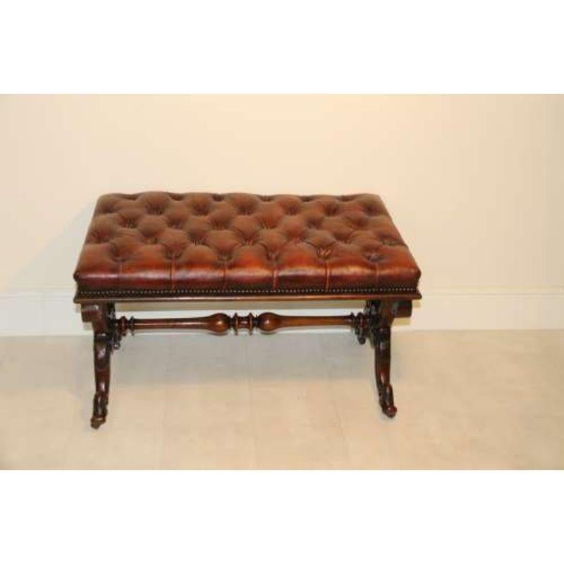 19th Century Large Leather Upholstered Carved Walnut Stool, circa 1860, English 1