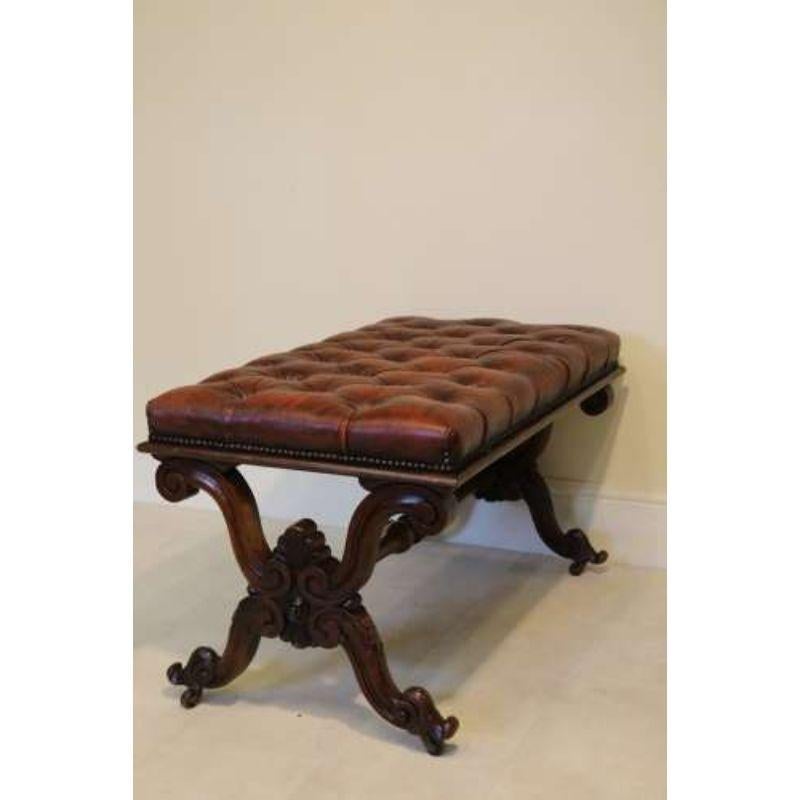 19th Century Large Leather Upholstered Carved Walnut Stool, circa 1860, English 3
