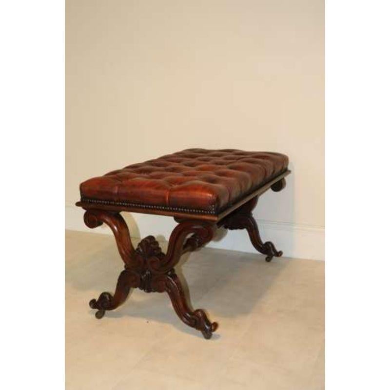 19th Century Large Leather Upholstered Carved Walnut Stool, circa 1860, English 4
