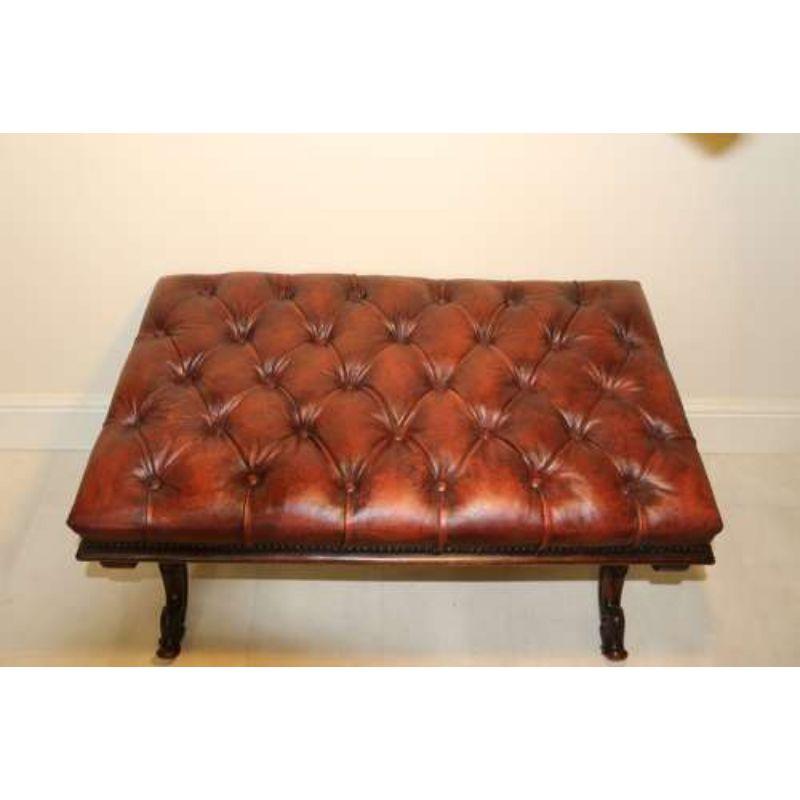 19th Century Large Leather Upholstered Carved Walnut Stool, circa 1860, English 5