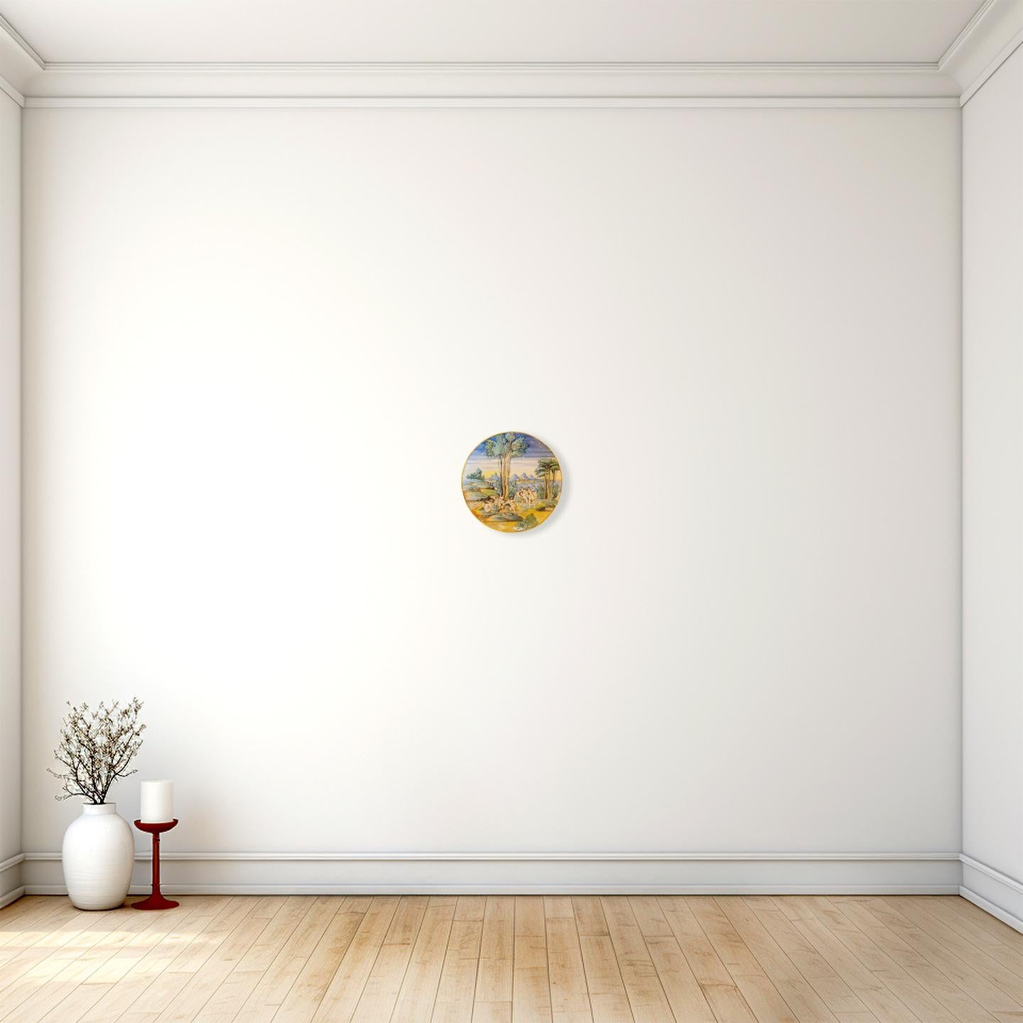 Renaissance Grand plat mural en faïence émaillée du 19e siècle avec chérubins en goguette en vente