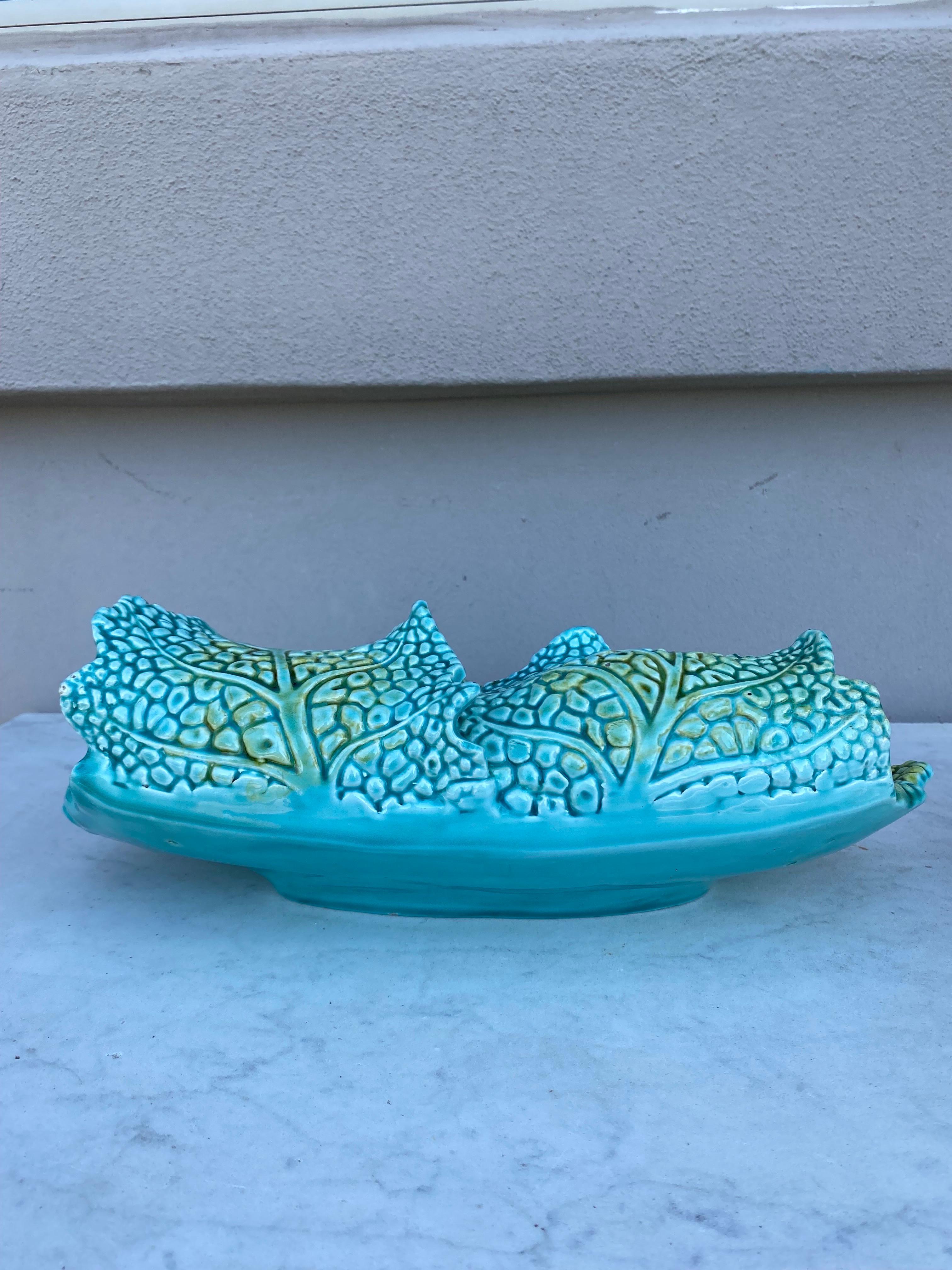 Ceramic 19th Century Large Majolica Cabbage Leaf Platter U&C Sarreguemines For Sale