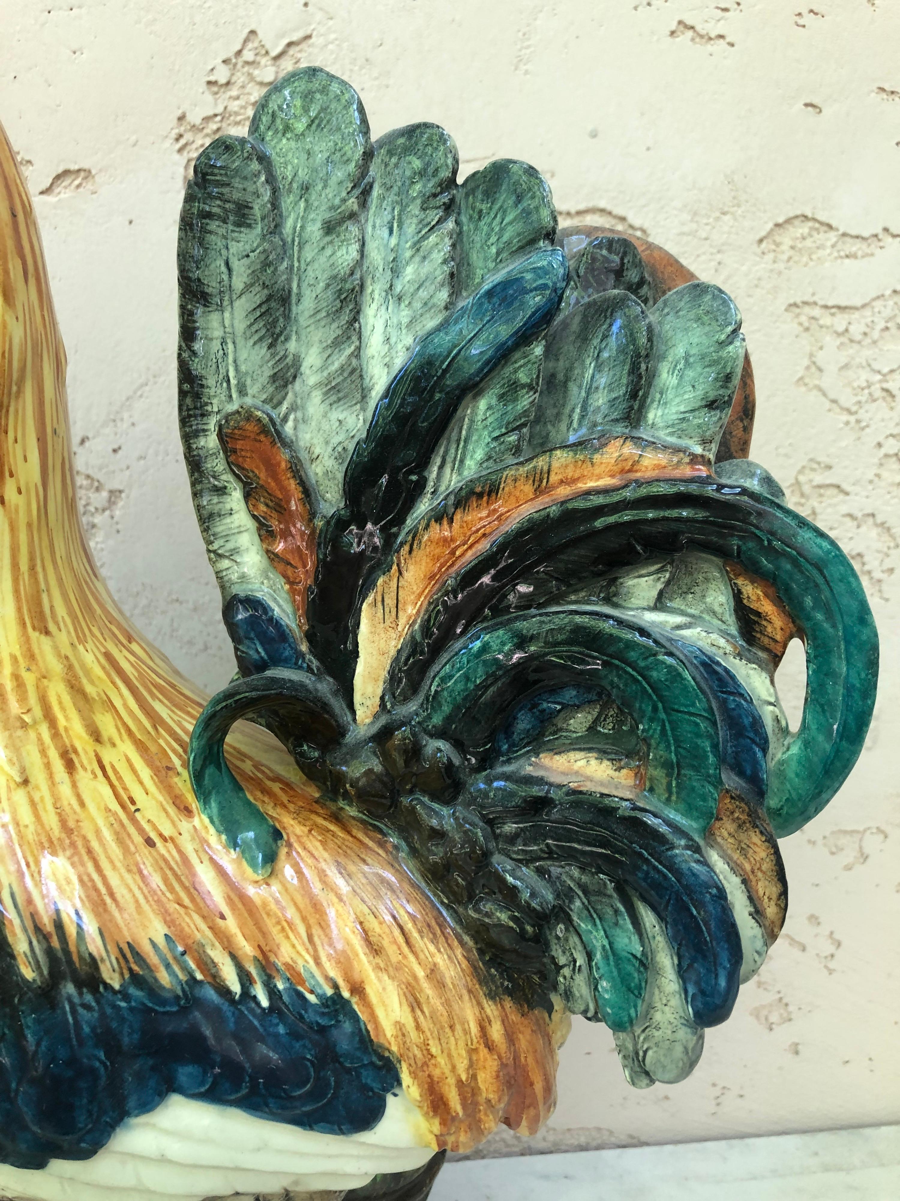 19th Century Large Majolica Rooster with Bamboo Vase Delphin Massier For Sale 3