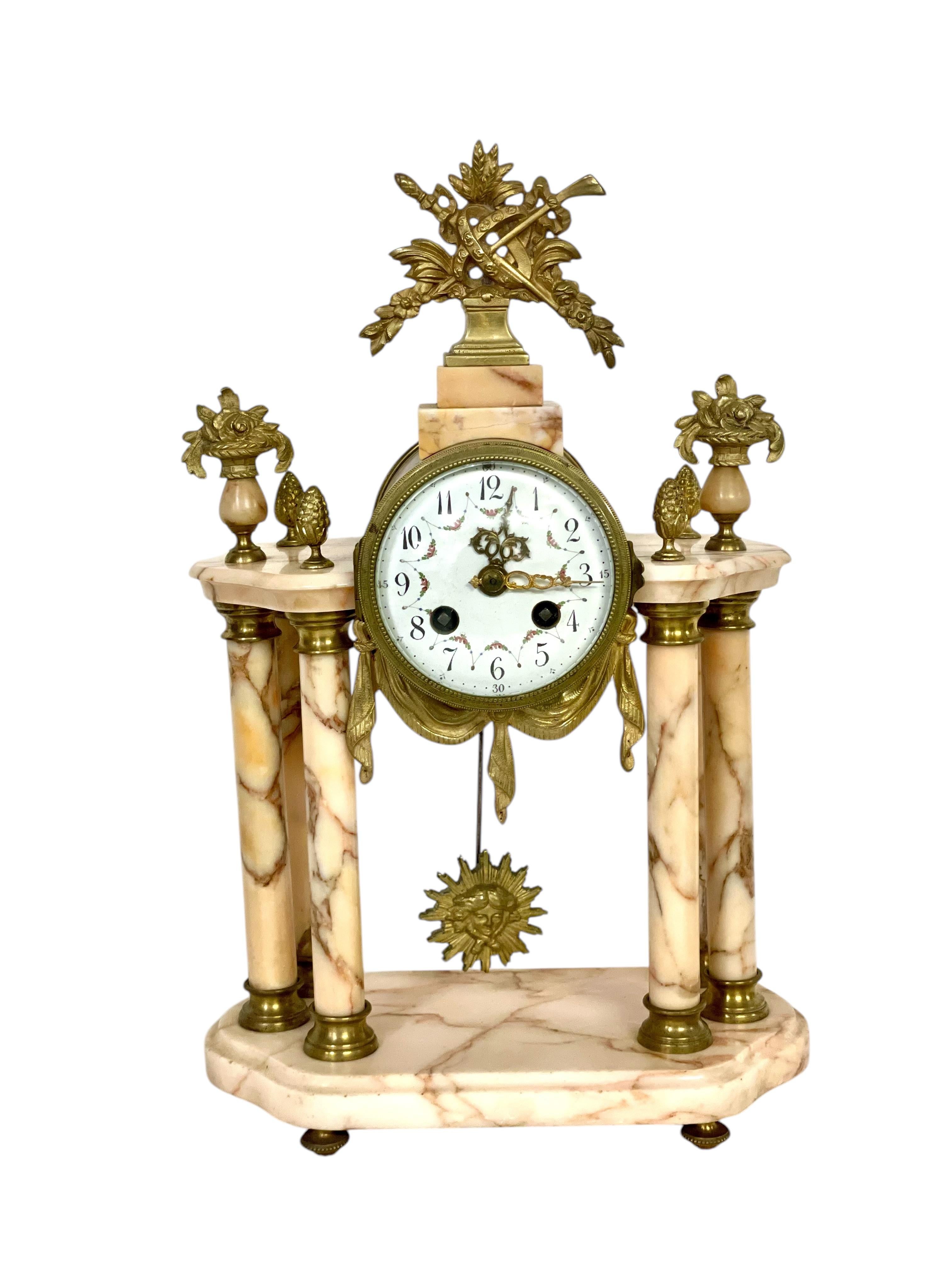 French 19th Century Large Marble and Ormolu Clock Garniture For Sale