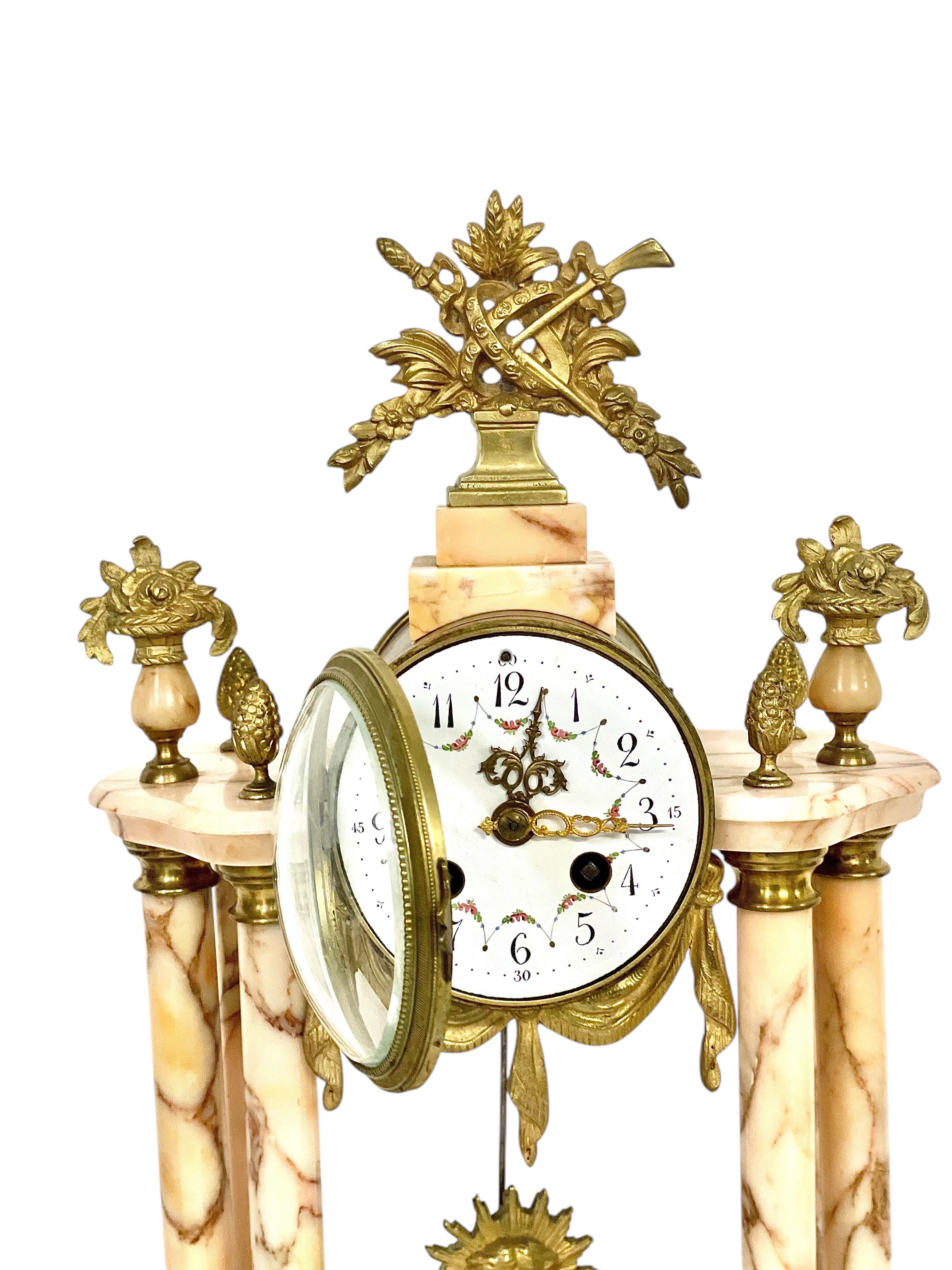 Gilt 19th Century Large Marble and Ormolu Clock Garniture For Sale
