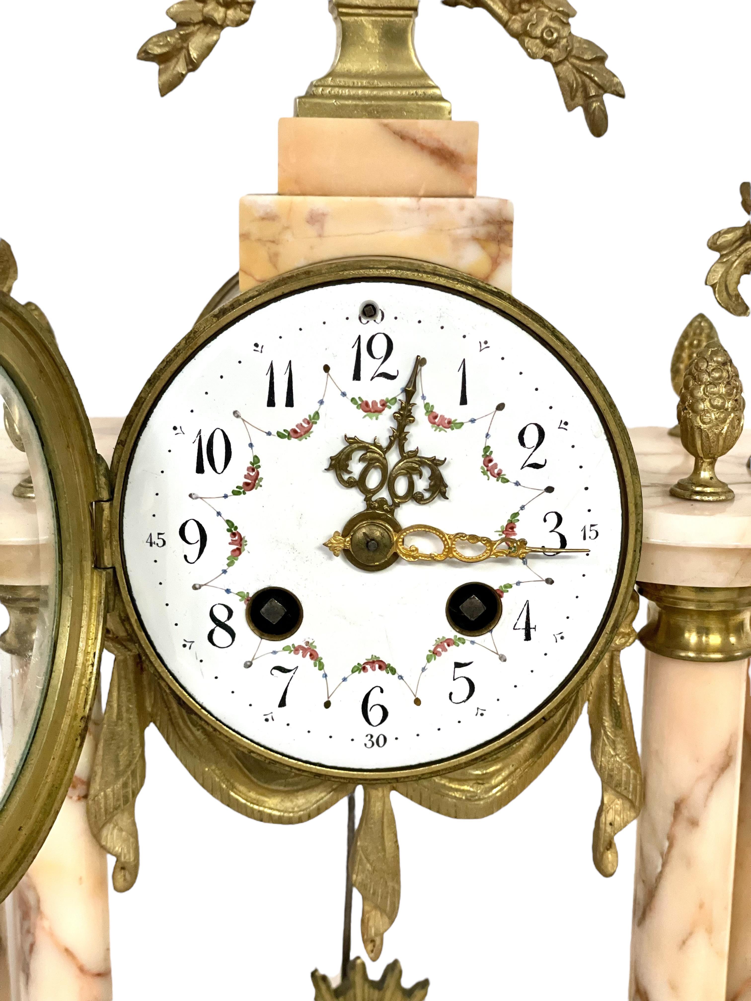 19th Century Large Marble and Ormolu Clock Garniture In Good Condition For Sale In LA CIOTAT, FR