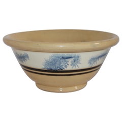 19th Century Large Mocha Yellow Ware Seaweed Decorated Bowl