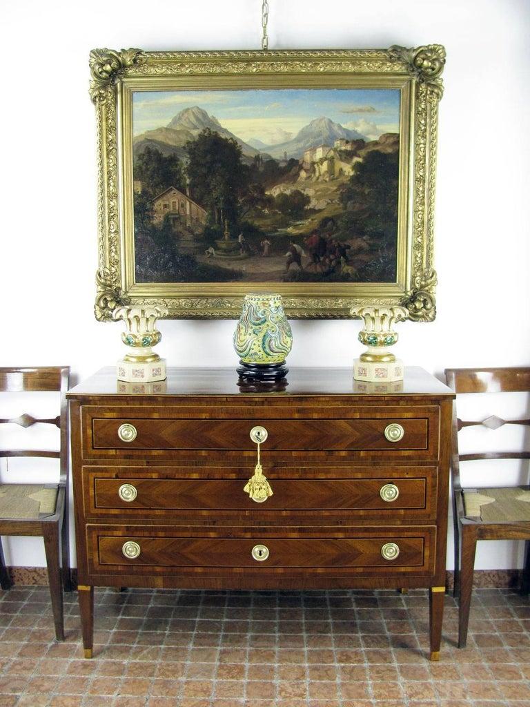 Carved 19th Century Large Mountain Landscape with Village by German Ed Cohen 1866 For Sale