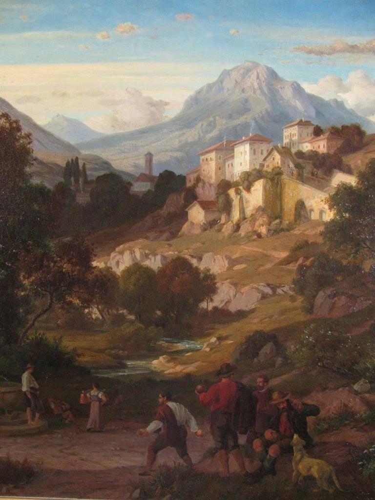 Gesso Paysage de montagne avec village allemand du 19ème siècle par Ed Cohen 1866 en vente