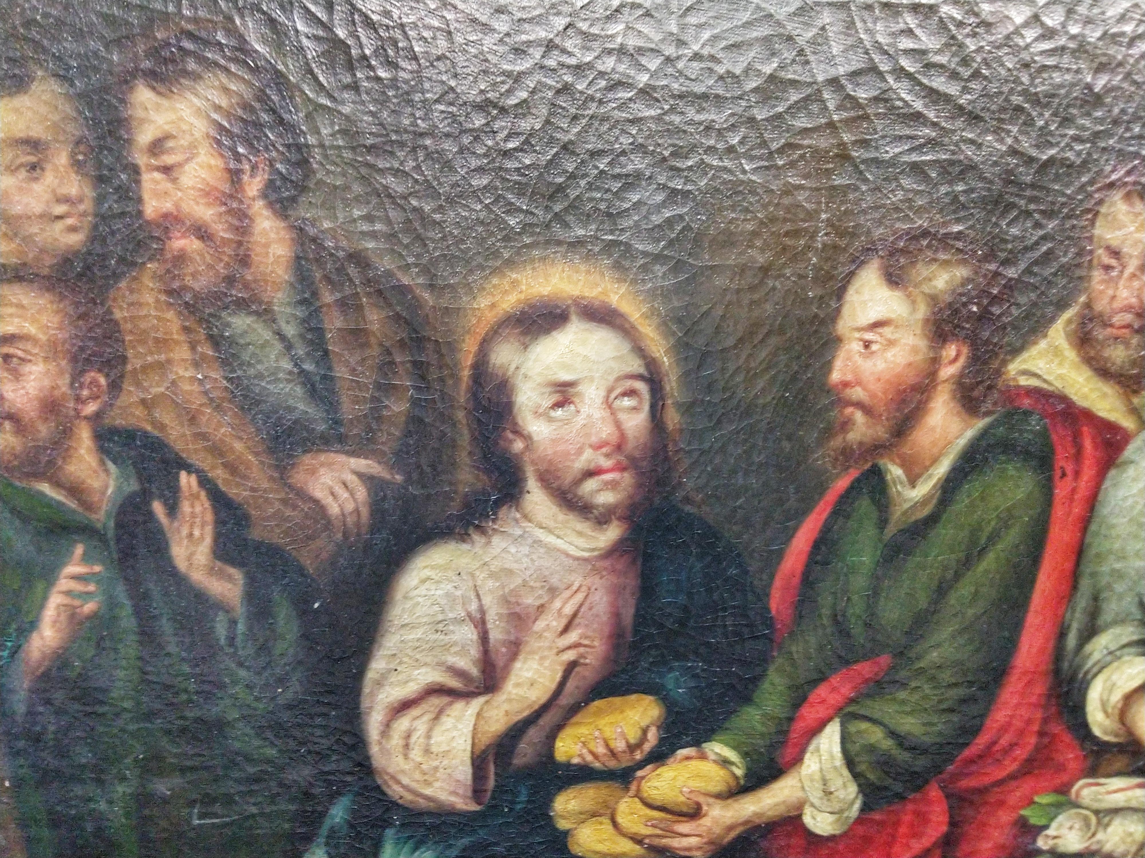19th Century Large Oil on Canvas Copy of Murillo Feeding the Multitude Scene For Sale 4