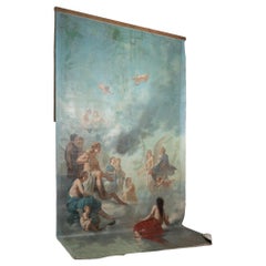 Antique 19th Century Large Oil on Canvas Mural of Zeus and Apollo by Ernest Etienne Narj