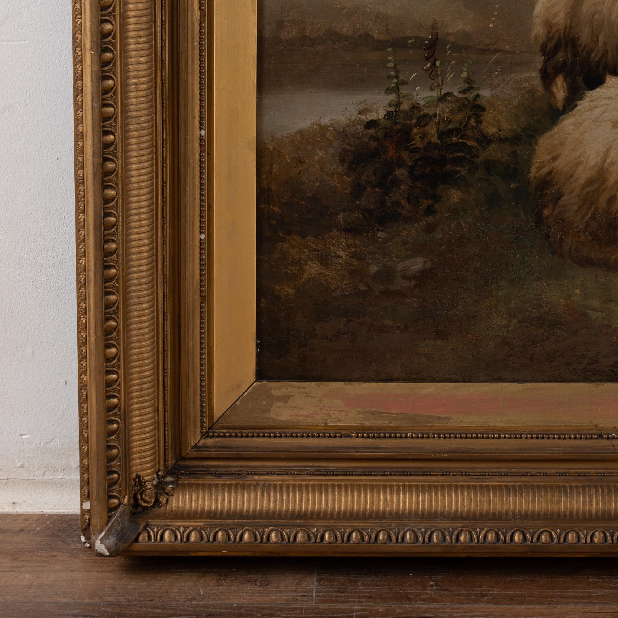 19th Century Large Oil on Canvas of Scottish Highland Sheep and Shepherd im Angebot 6