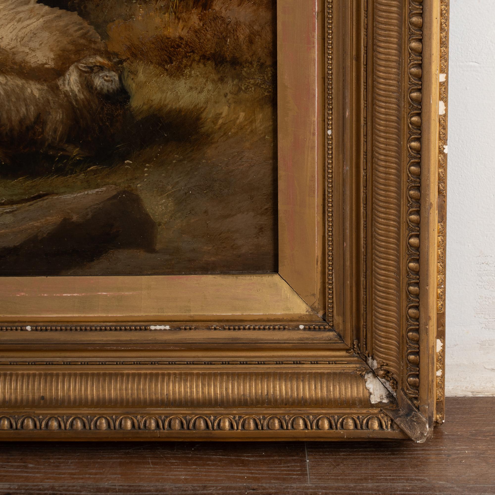 19th Century Large Oil on Canvas of Scottish Highland Sheep and Shepherd im Angebot 9