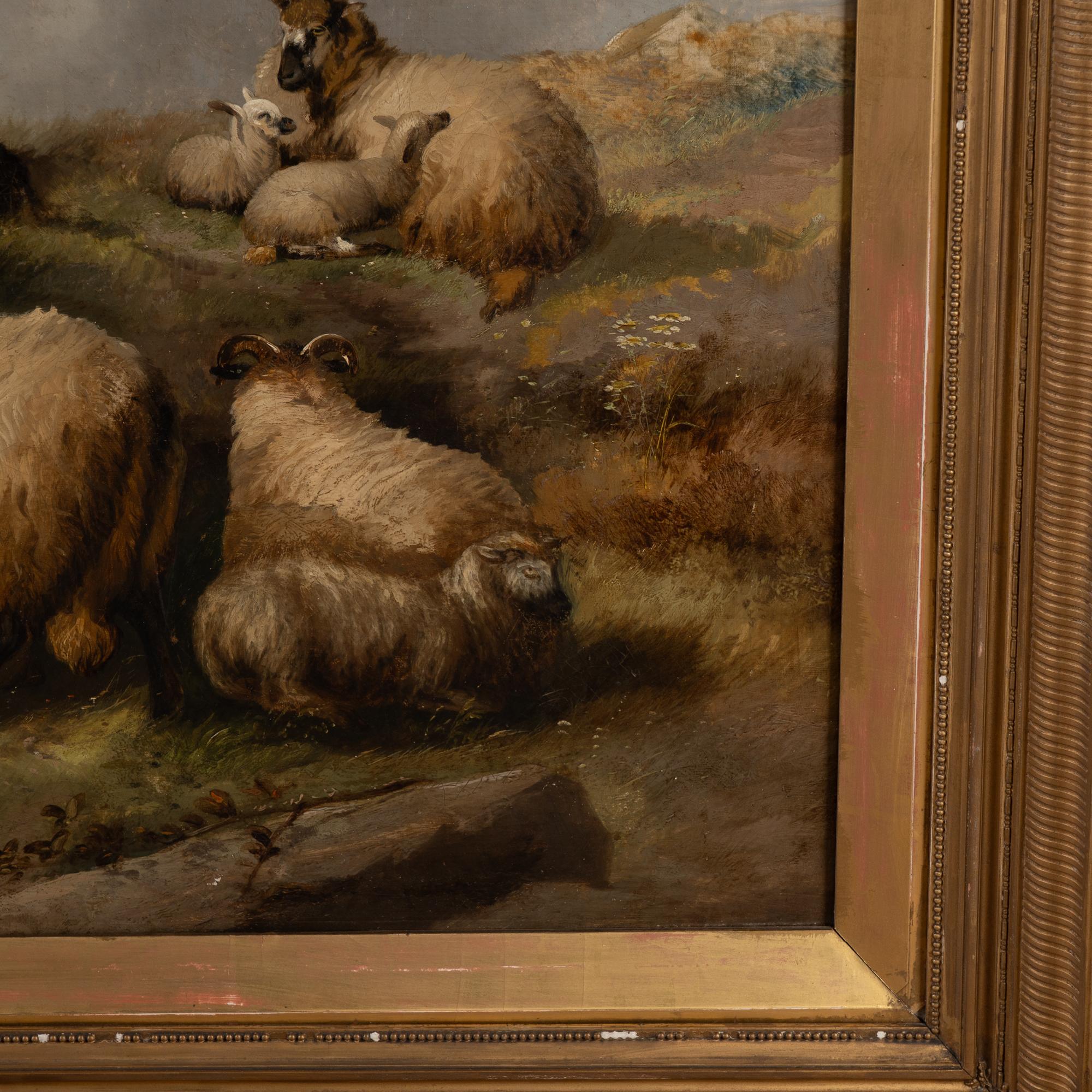 19th Century Large Oil on Canvas of Scottish Highland Sheep and Shepherd im Angebot 3
