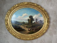 19e siècle Grande huile sur toile signée Hubert, 1870s