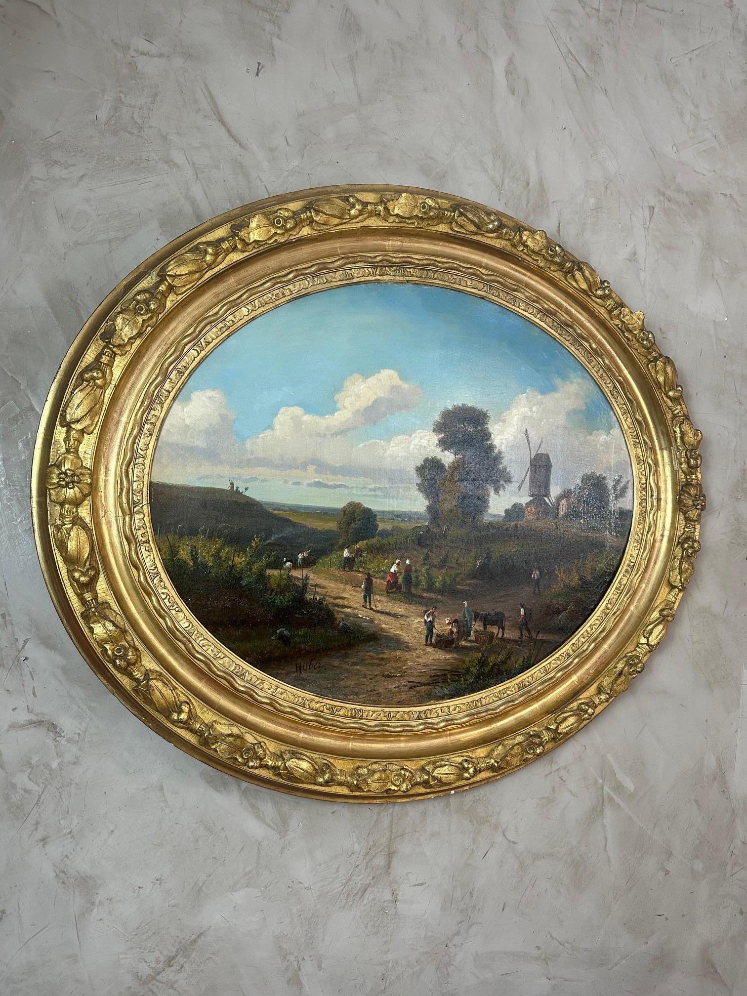 Néerlandais 19e siècle Grande huile sur toile signée Hubert, 1870s en vente
