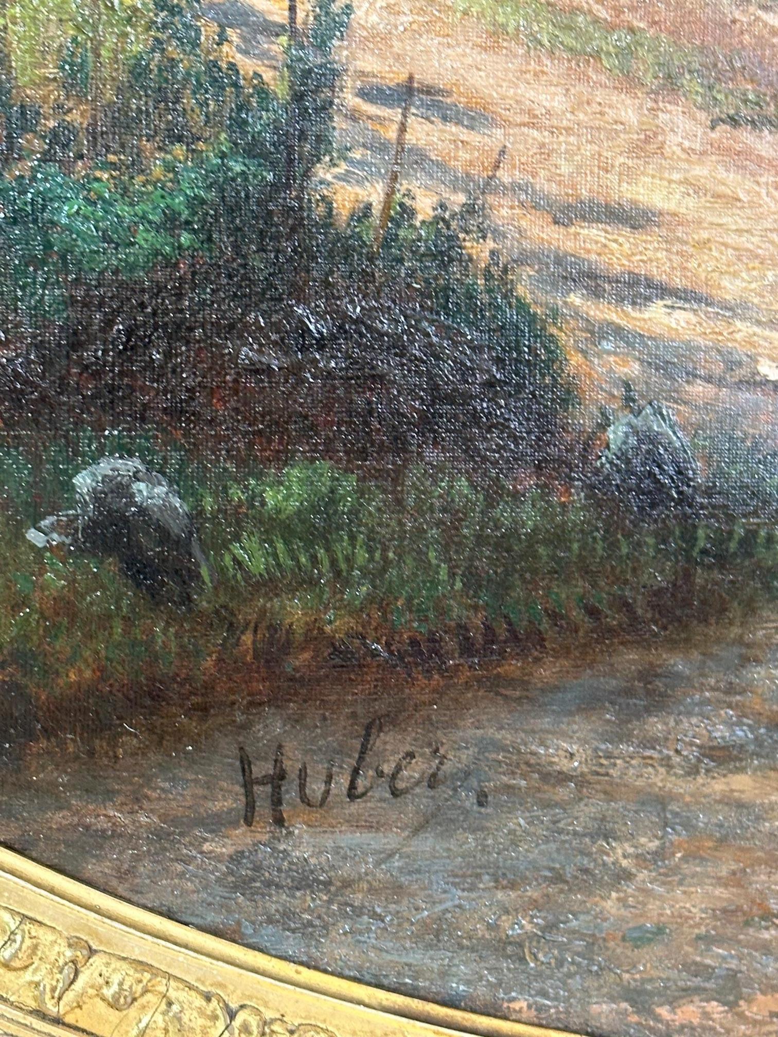 19e siècle Grande huile sur toile signée Hubert, 1870s Bon état - En vente à LEGNY, FR