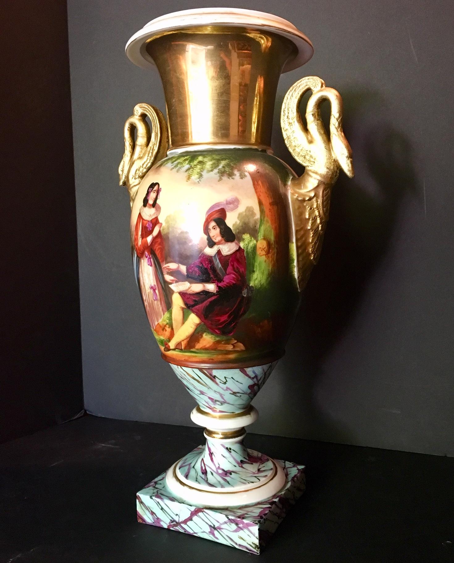 19th Century Large Old Paris Hand Painted Porcelain Urn Vase 4