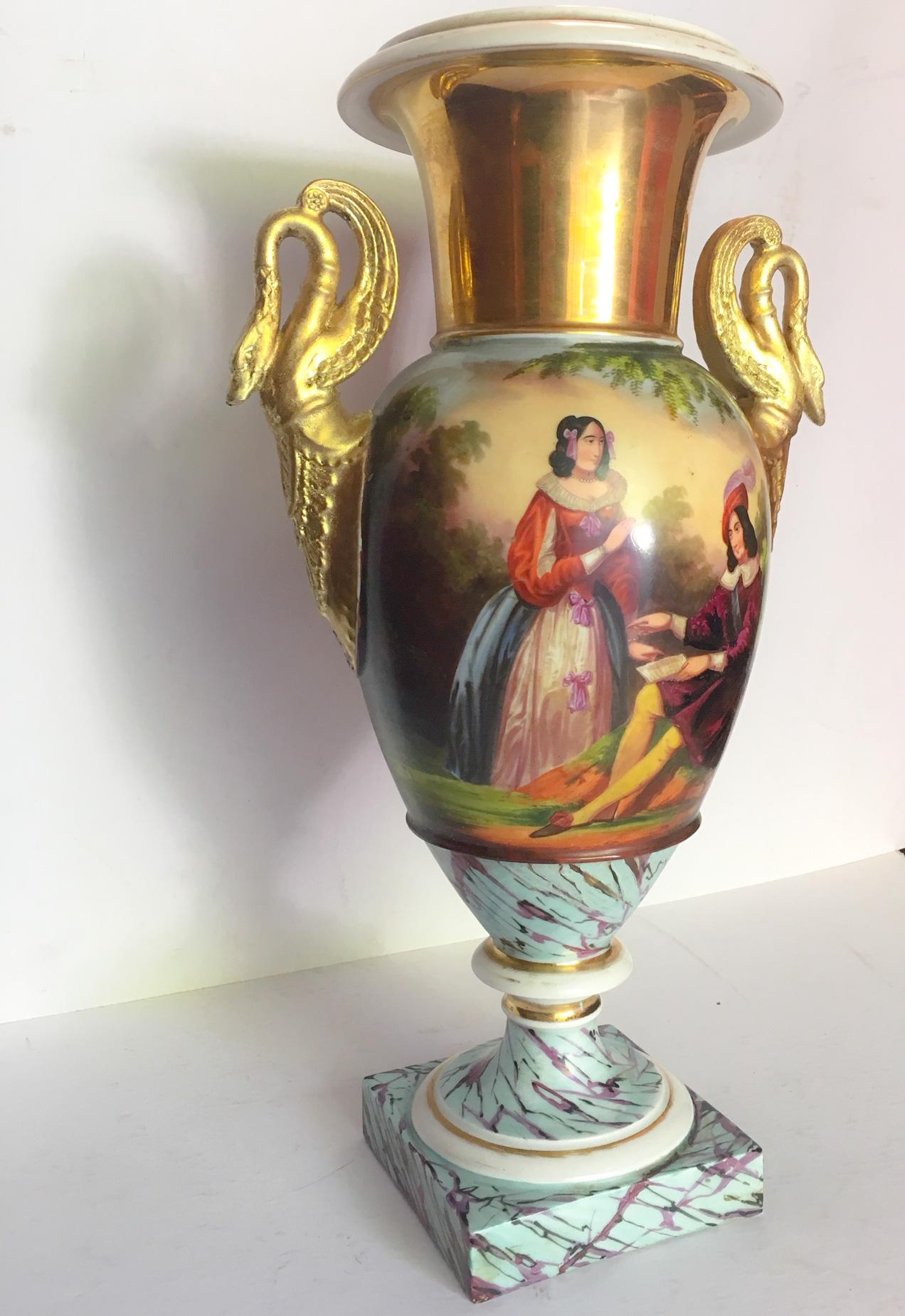 19th Century Large Old Paris Hand Painted Porcelain Urn Vase 2