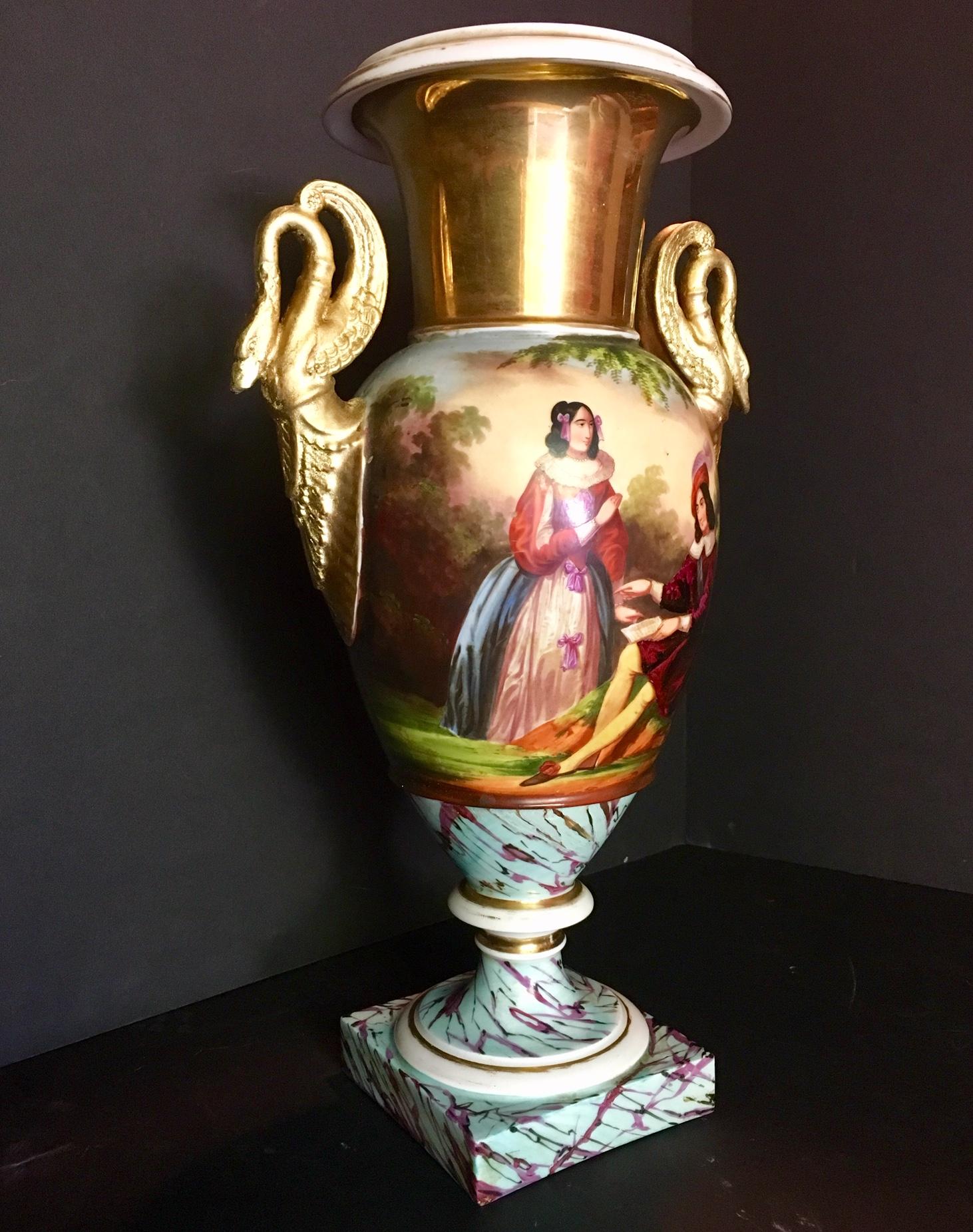 19th Century Large Old Paris Hand Painted Porcelain Urn Vase 3