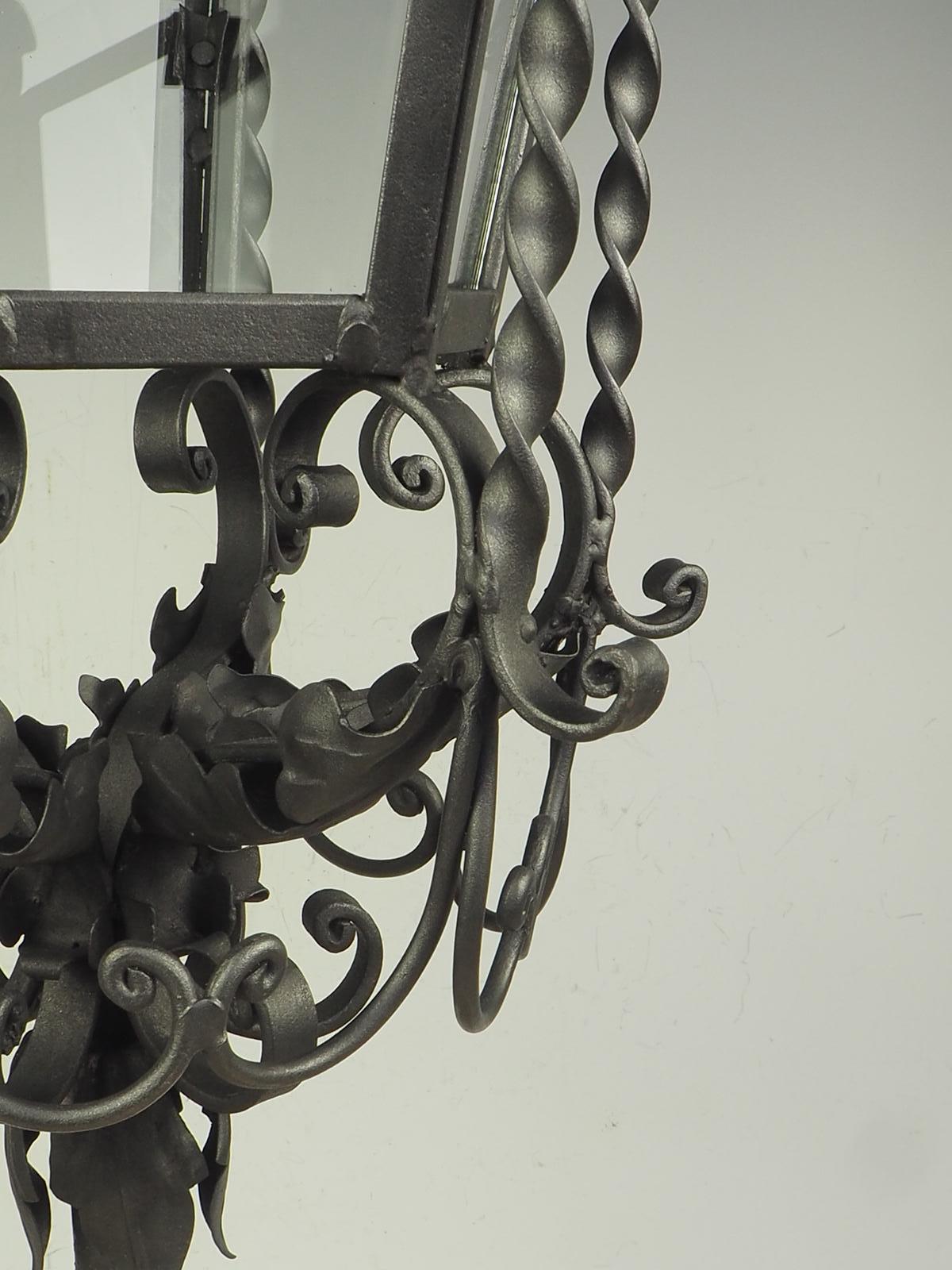 19th Century Large Ornate French Wrought Iron Lantern For Sale 8