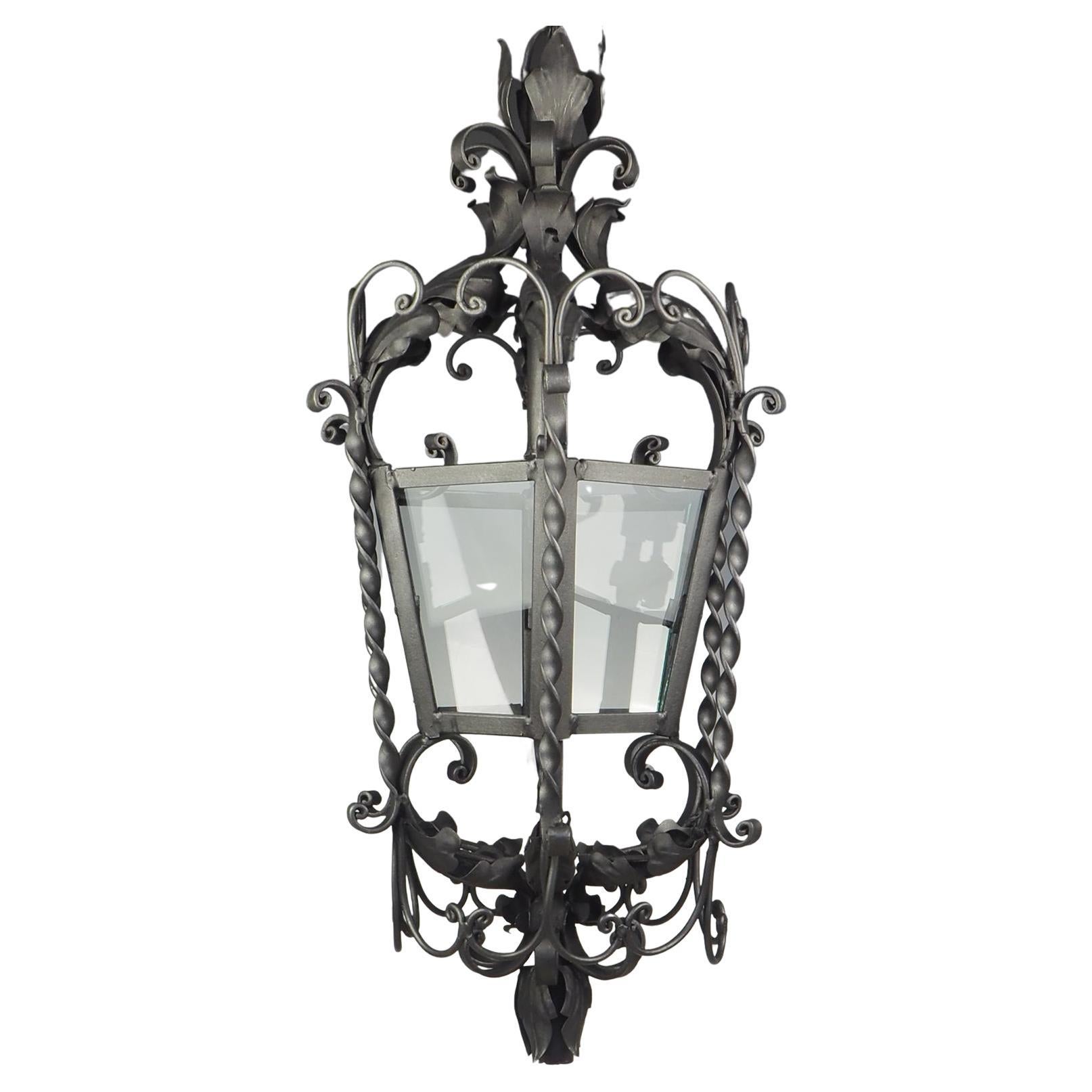 19th Century Large Ornate French Wrought Iron Lantern For Sale