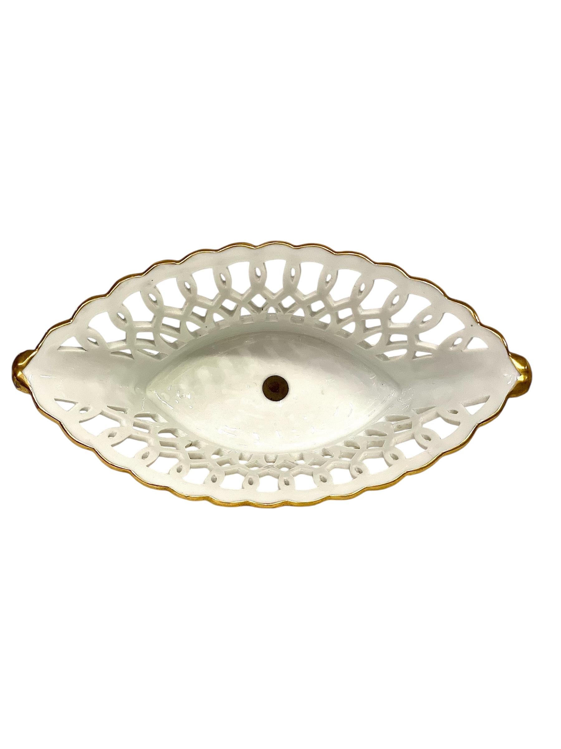 Gran cesta compota de Porcelaine de Paris del siglo XIX Dorado en venta