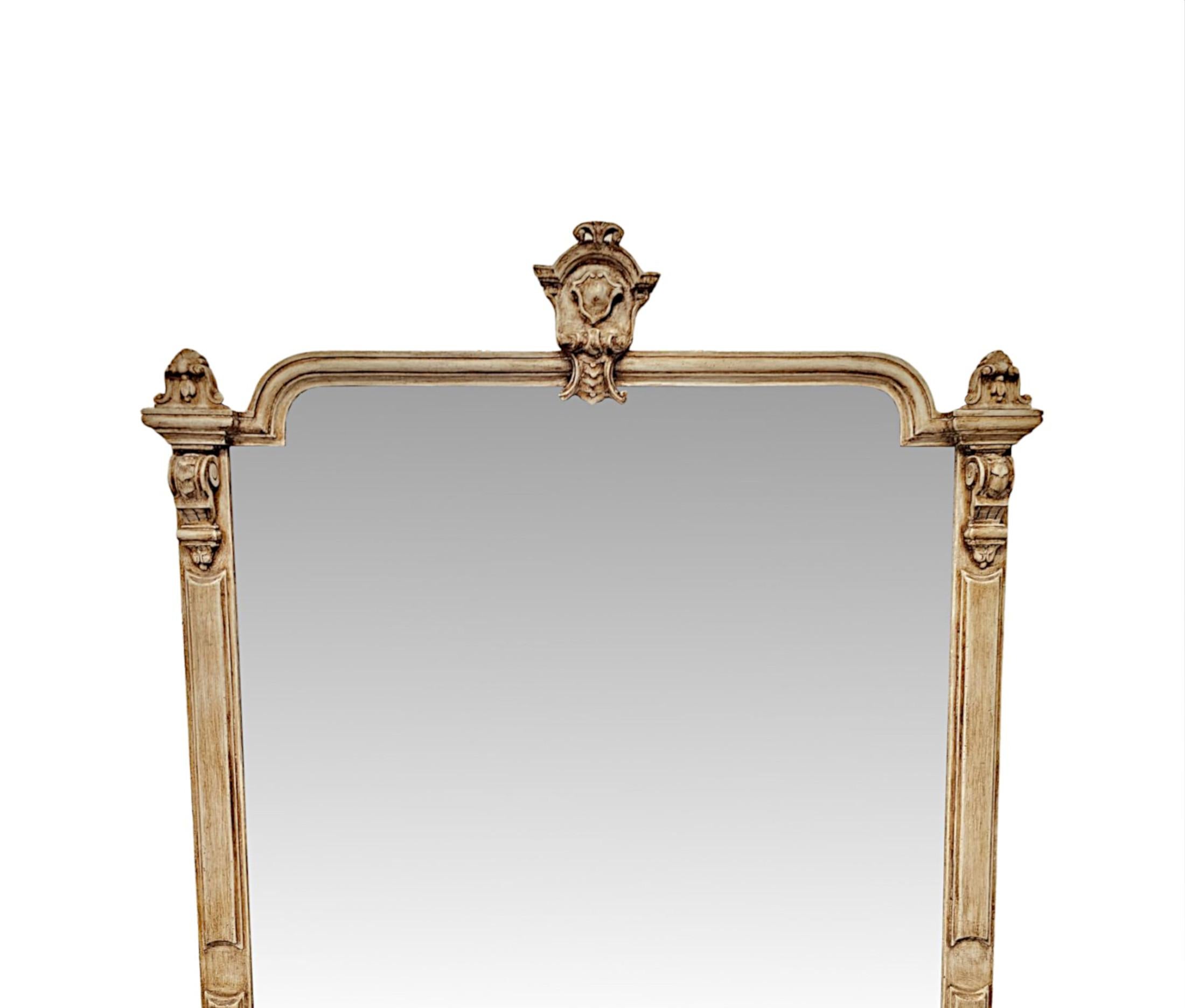 English 19th Century Large Overmantel Mirror with Distressed Painted Finish For Sale