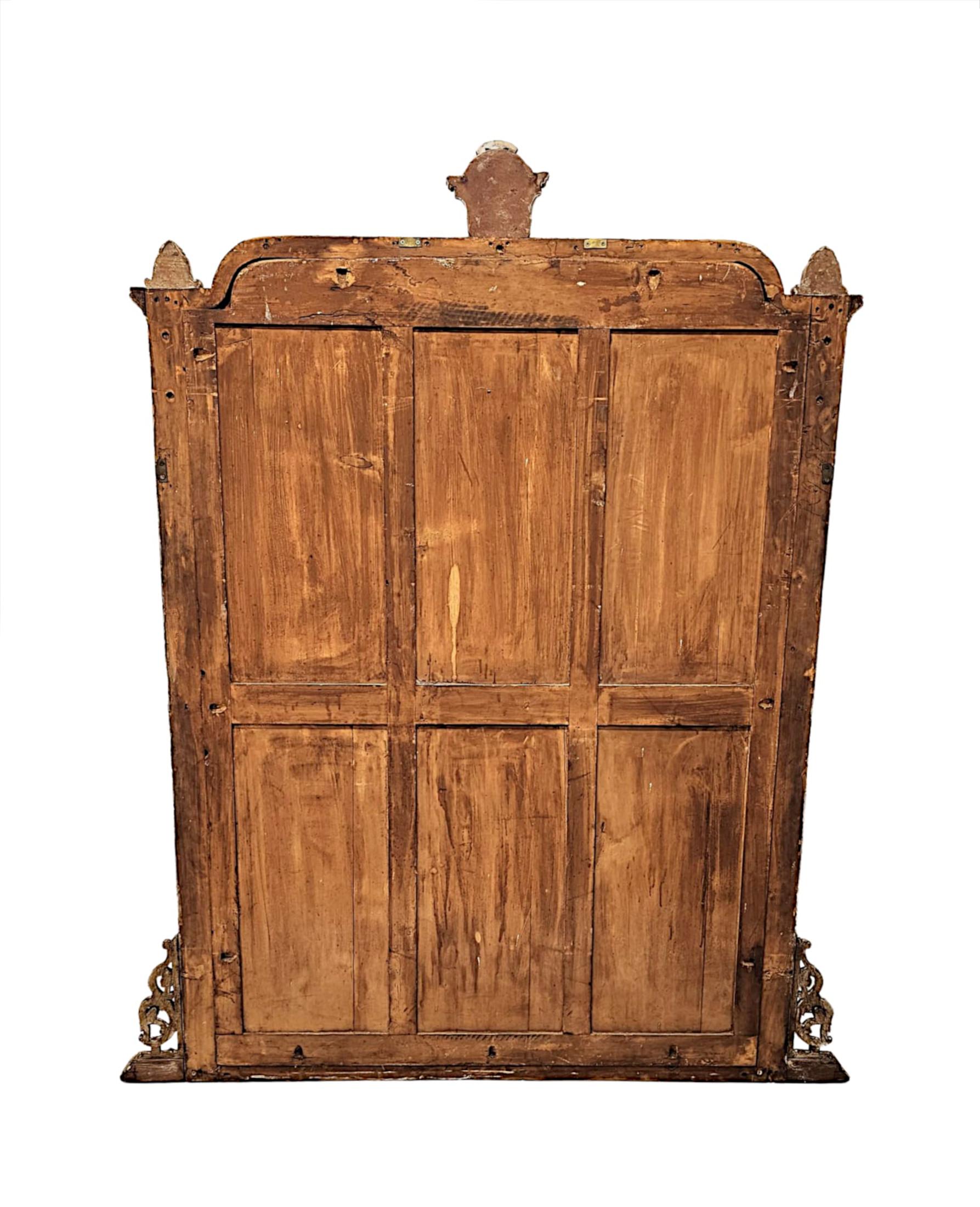 Glass 19th Century Large Overmantel Mirror with Distressed Painted Finish For Sale