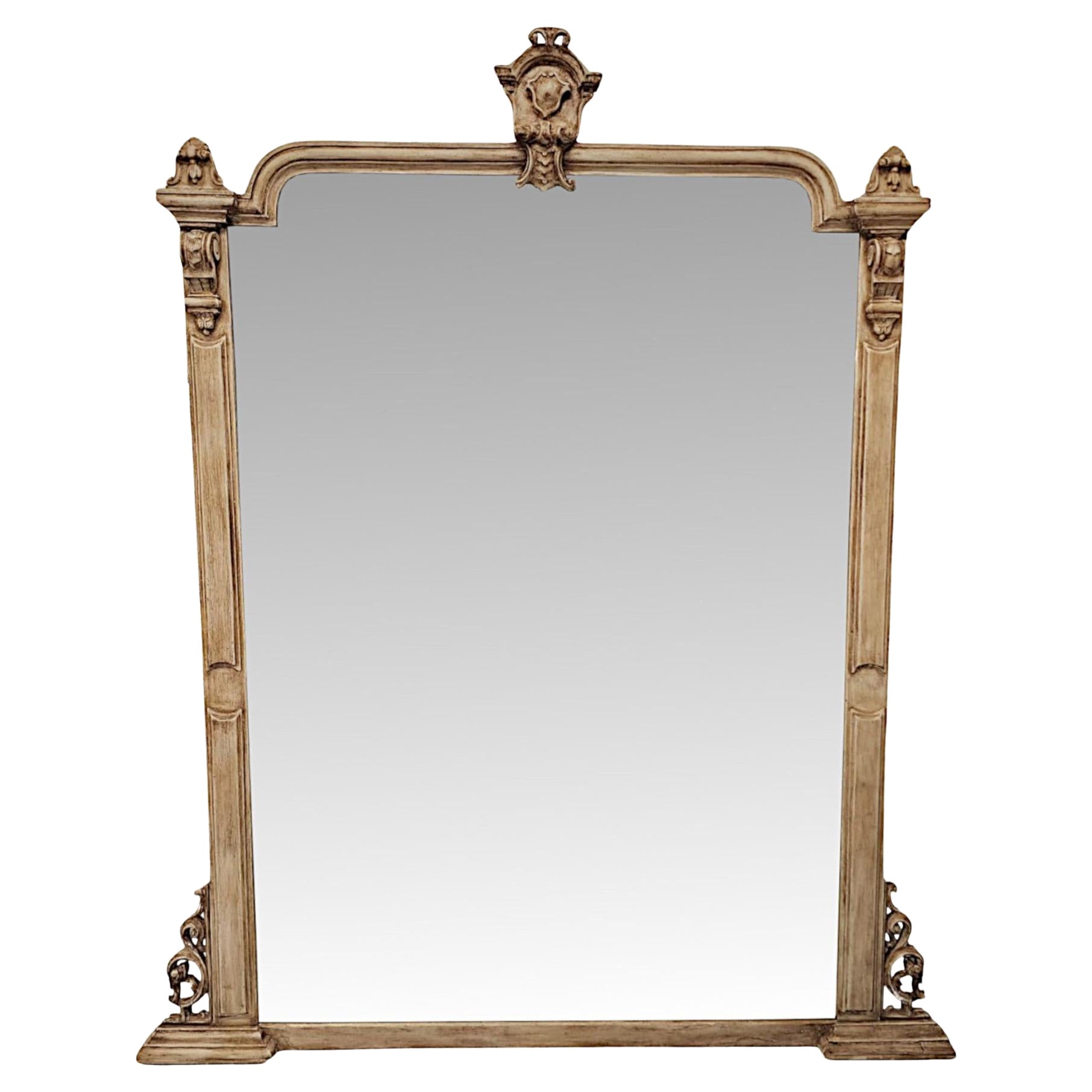 19th Century Large Overmantel Mirror with Distressed Painted Finish
