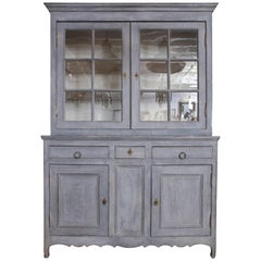 19th Century Large Painted Blue Cabinet with Glass Doors, France, circa 1850