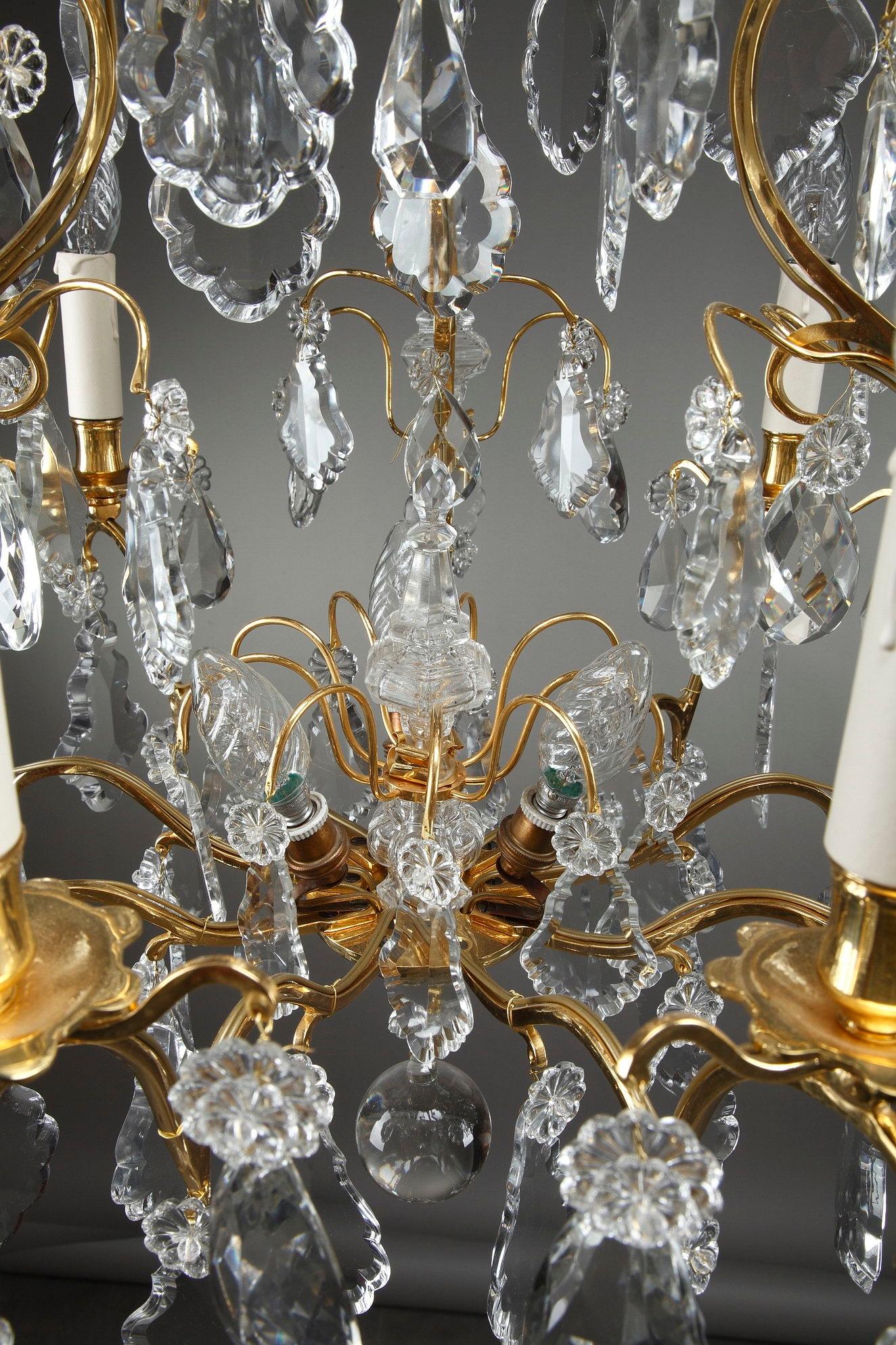 19th Century Large Pair of 9-Light Crystal Chandeliers 12