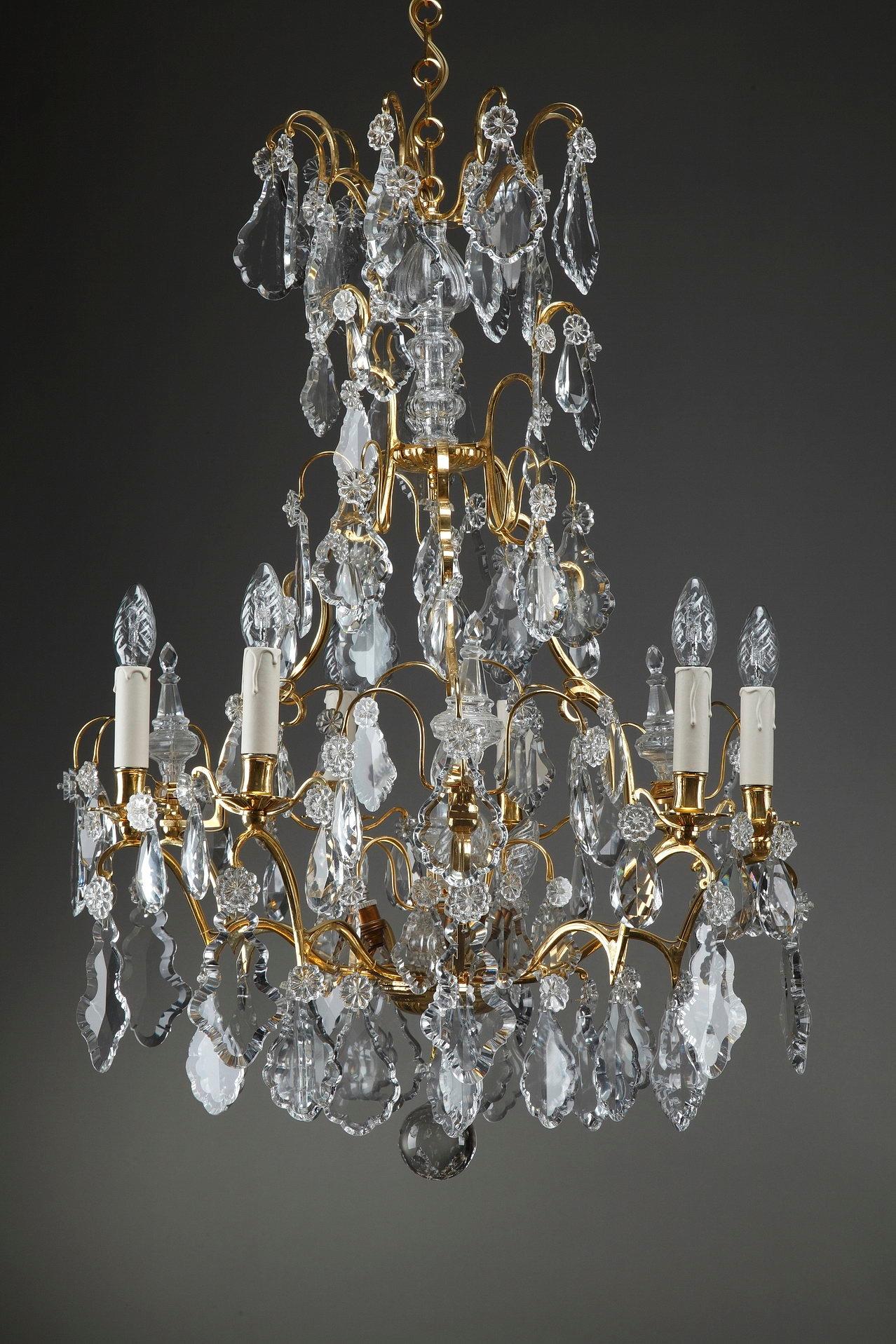 Napoleon III 19th Century Large Pair of 9-Light Crystal Chandeliers