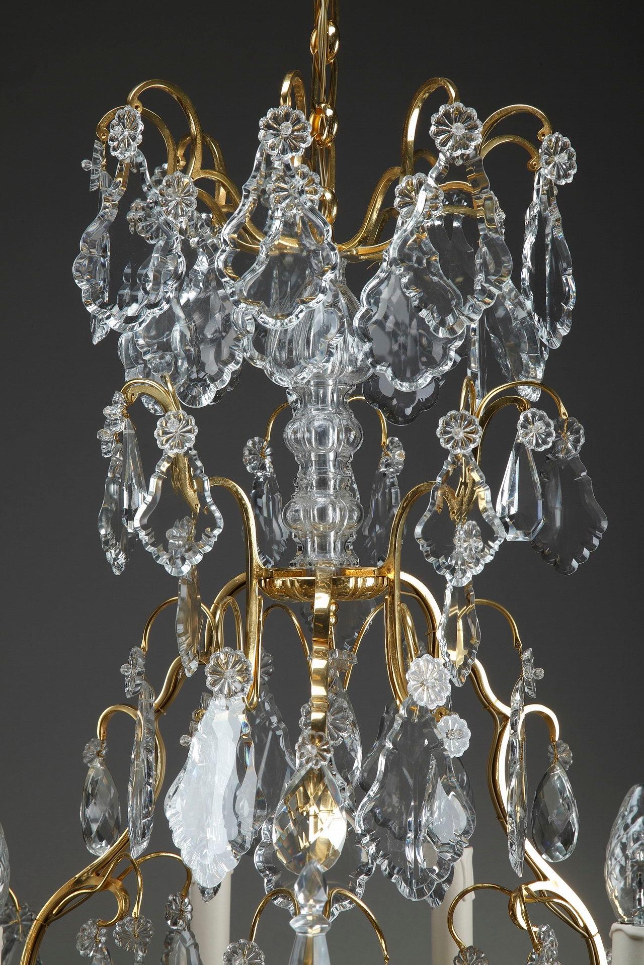 French 19th Century Large Pair of 9-Light Crystal Chandeliers