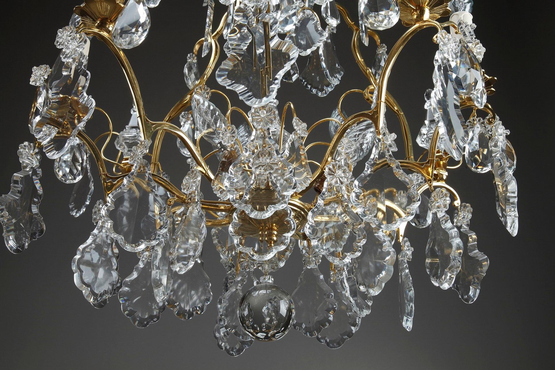 Gilt 19th Century Large Pair of 9-Light Crystal Chandeliers