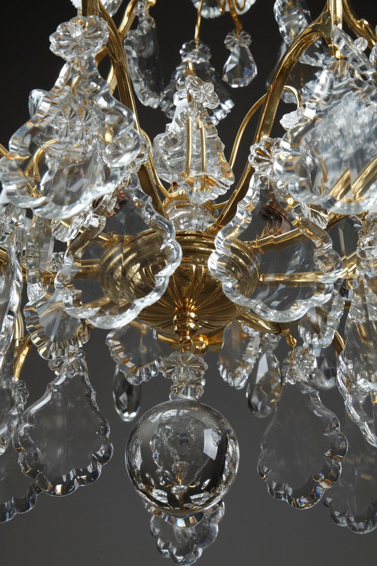 Bronze 19th Century Large Pair of 9-Light Crystal Chandeliers