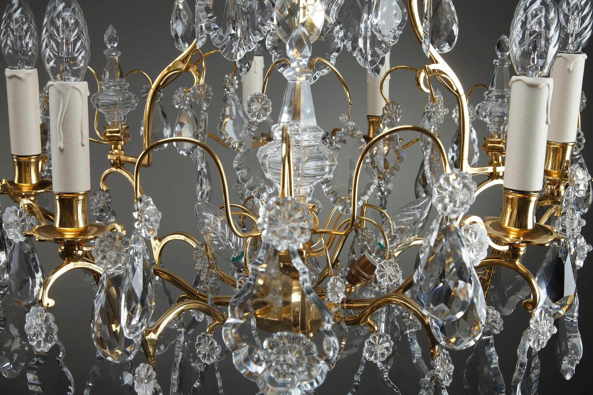 19th Century Large Pair of 9-Light Crystal Chandeliers 1