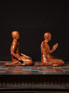 19th century Large pair of antique Monk statues from Burma