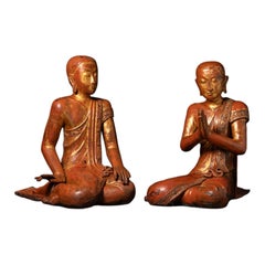 19th century Large pair of antique Monk statues from Burma
