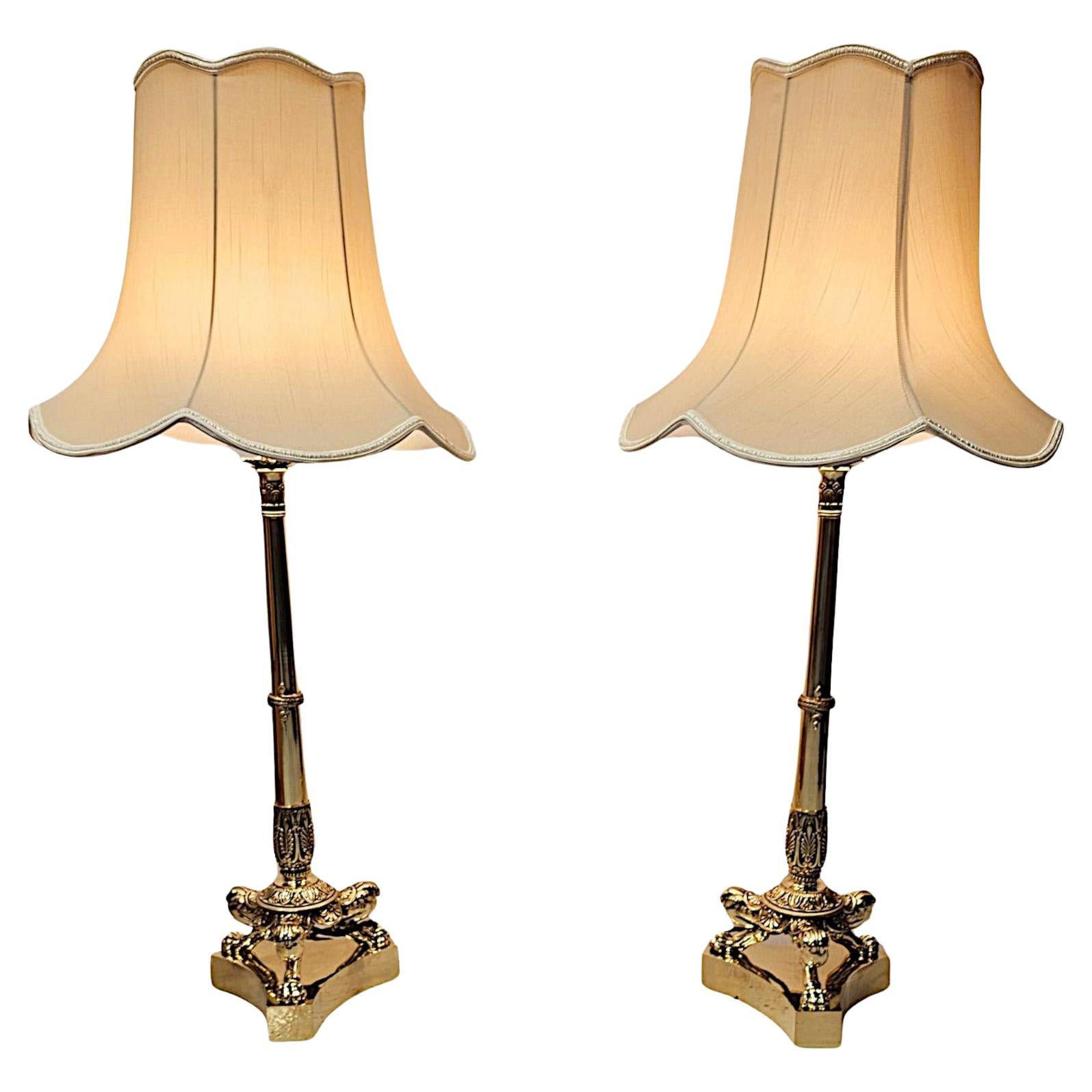 19th Century Large Pair of Empire Style Candlesticks Converted to Table Lamps For Sale