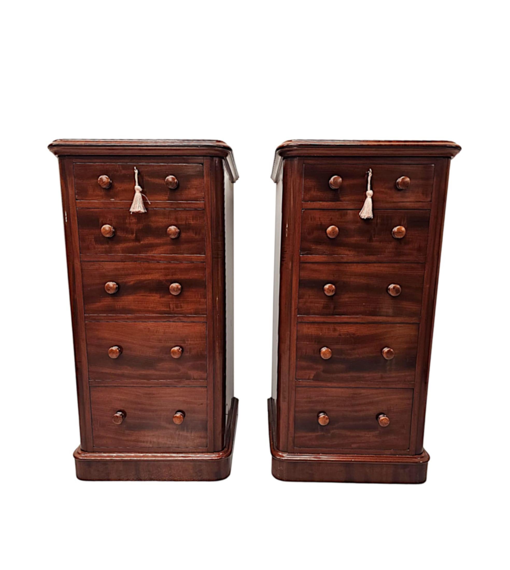 English 19th Century Large Pair of Five Drawer Bedside Chests For Sale