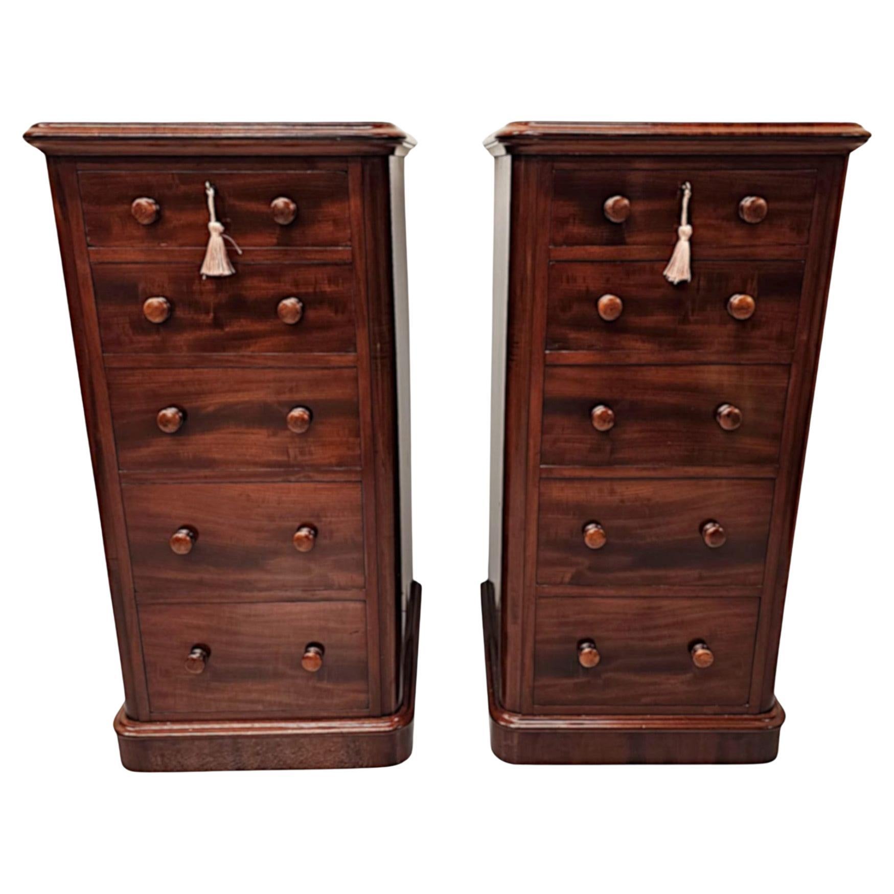 19th Century Large Pair of Five Drawer Bedside Chests