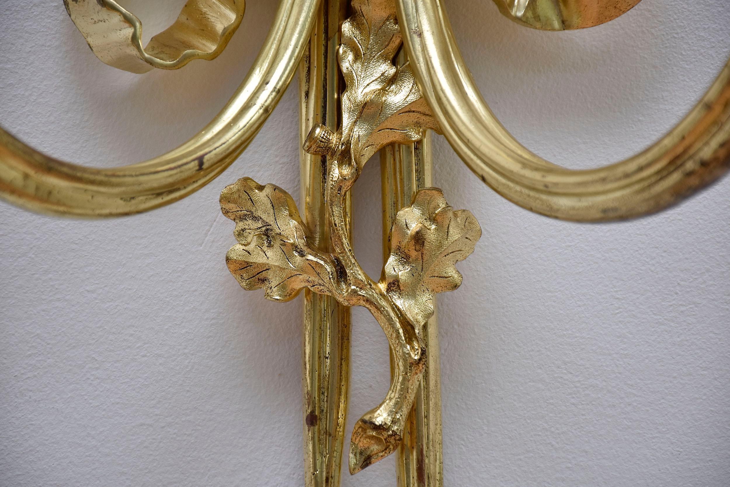 Gilt 19th century large pair of gilt bronze wall lights in the style of Louis XVI For Sale