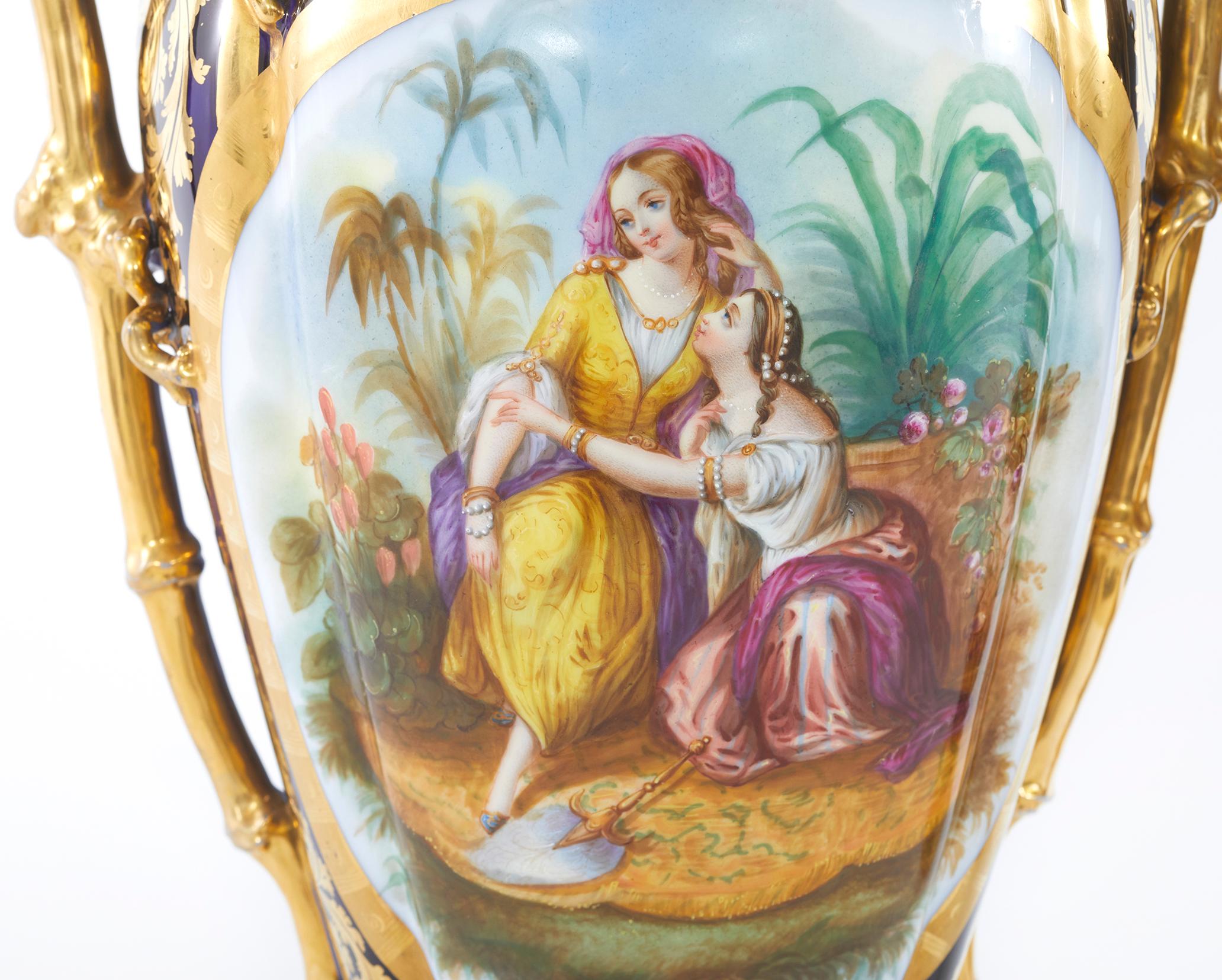 19th Century Large Pair Old Paris Porcelain Vases For Sale 4